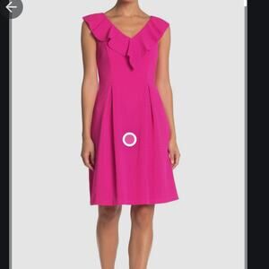 Eliza J Hot Pink Perforated Ruffle Fit & Flare Dress Womens barbiecore Cocktail